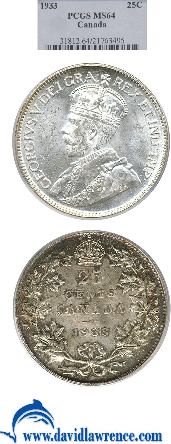 image for: Canada: 1933 25c PCGS MS64