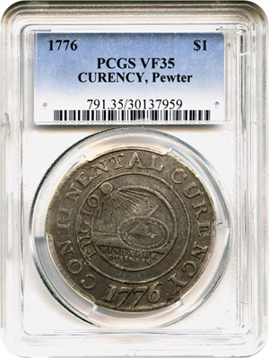 image for: 1776 Continental Dollar $1 PCGS VF35 (CURENCY, Pewter)