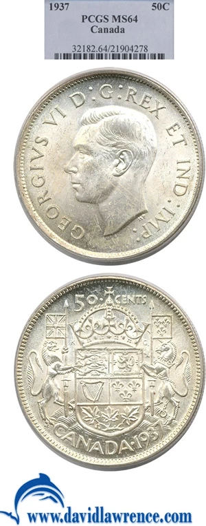 image for: Canada: 1937 50c PCGS MS64