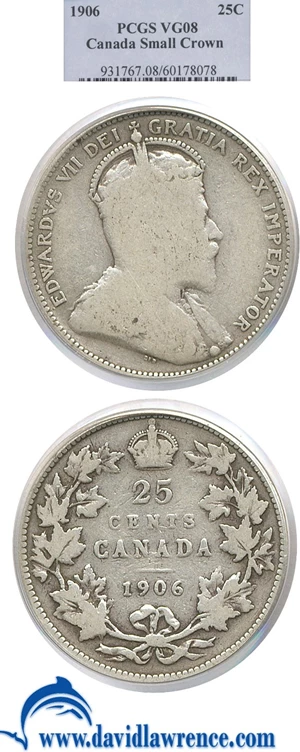 image for: Canada: 1906 25c Small Crown PCGS VG-8