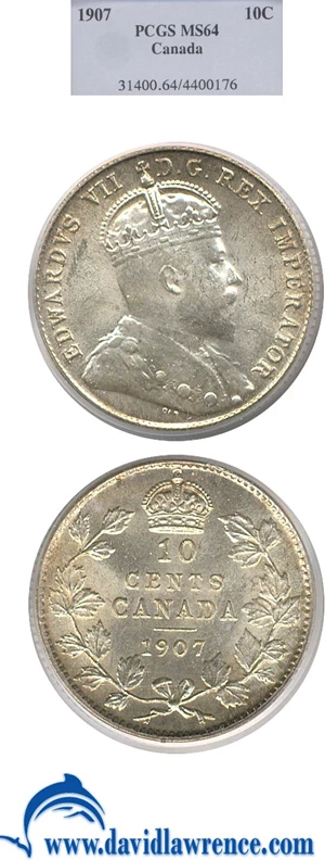 image for: Canada: 1907 10c PCGS MS64