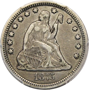 image for: 1875-CC 25c PCGS VF35