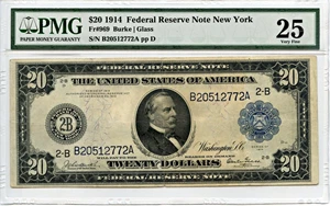 image for: FR. 969 1914 Blue Seal $20 PMG Very Fine 25