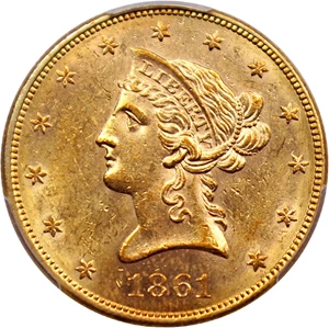 image for: 1861 $10 PCGS MS61