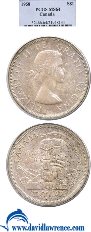 image for: Canada: 1958 $1 PCGS MS64