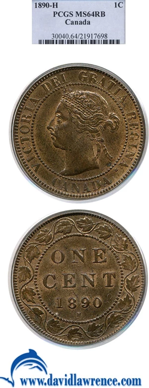 image for: Canada: 1890-H 1c PCGS MS64 RB