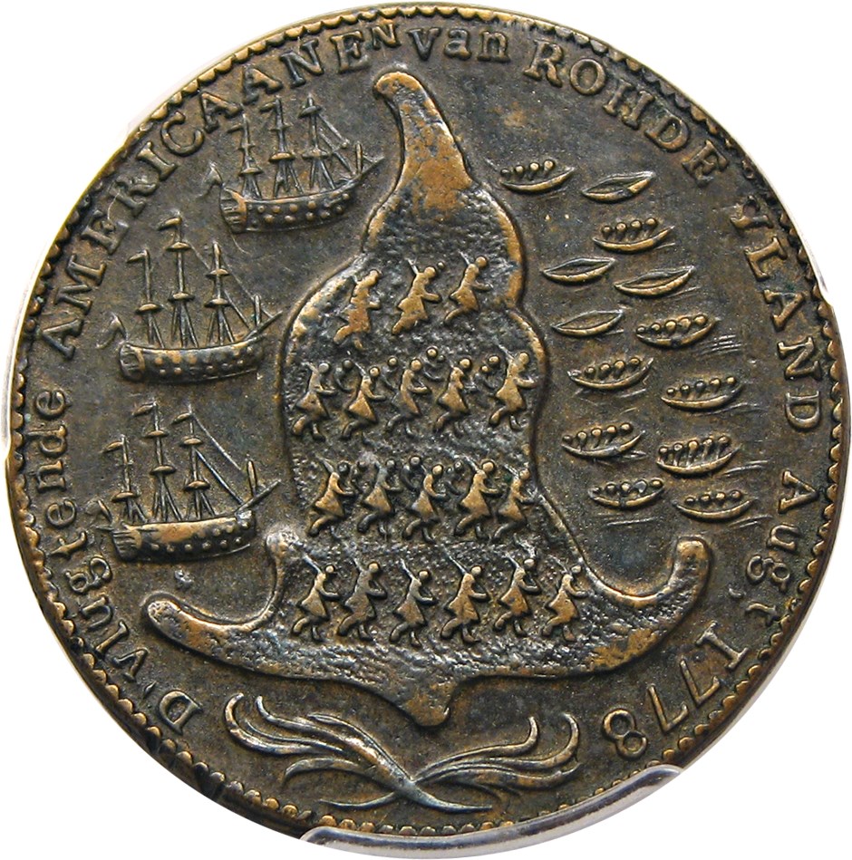 image for: Rhode Island Ship Token PCGS/CAC AU58 BN (Wreath Below)