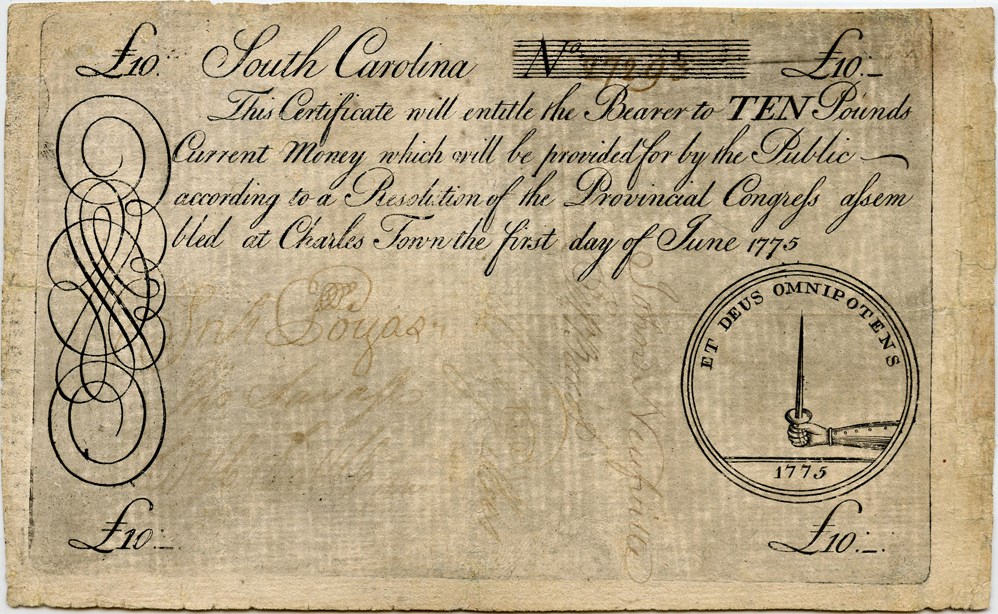 image for: Fr. SC99 June 1, 1775 10 Pounds PMG Very Fine 25