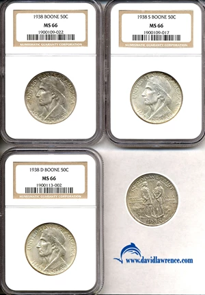 image for: Boone 50c 1938 PDS Set NGC MS66