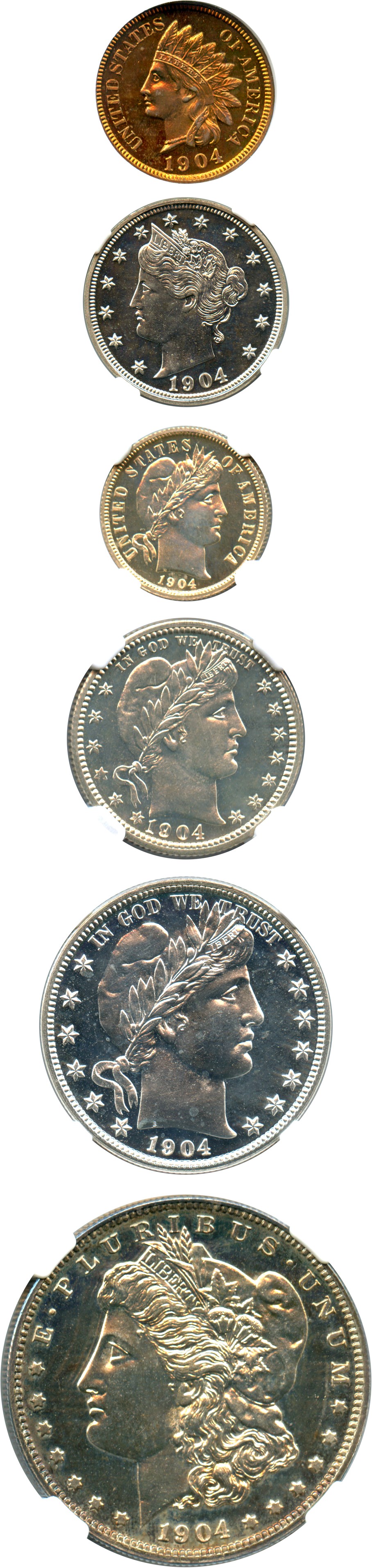 image for: 1904 Proof Set NGC/CAC Proof 64-67 (6 Coins)