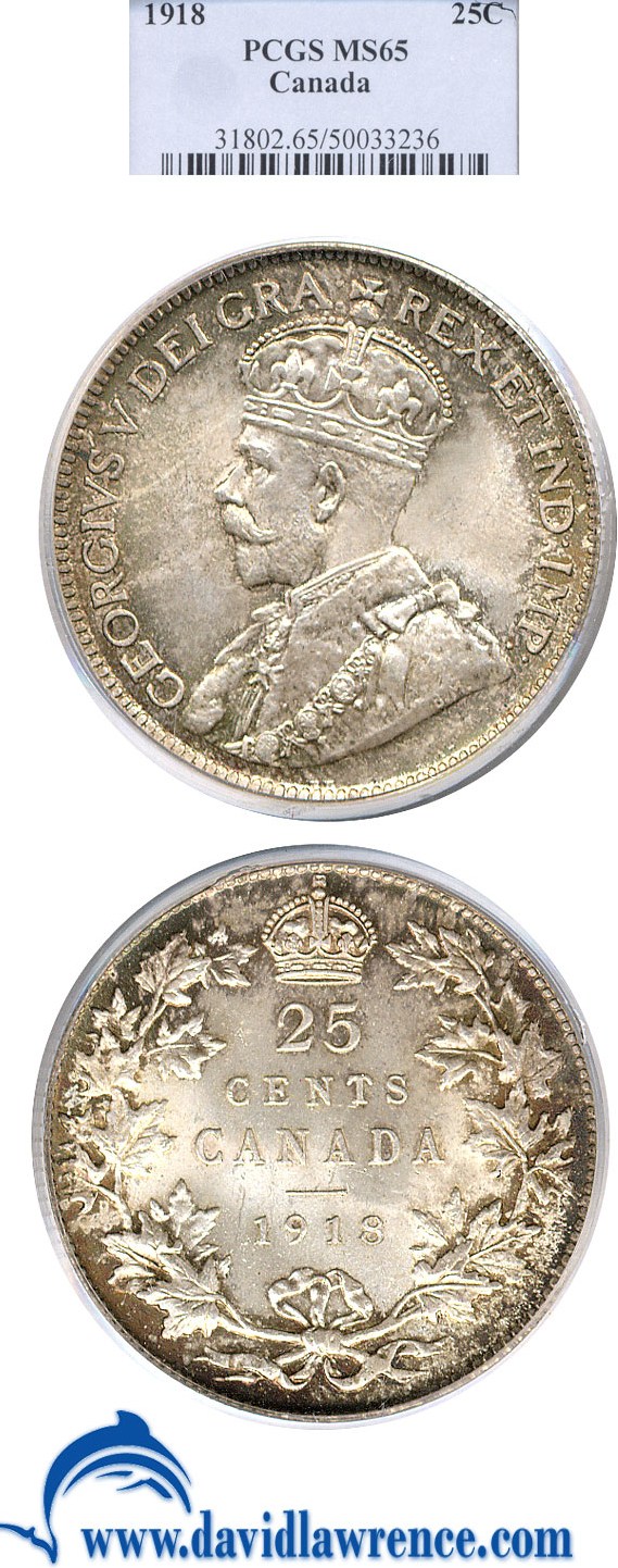 image for: Canada: 1918 25c PCGS MS65