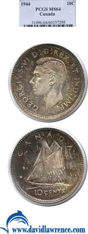 image for: Canada: 1944 10c PCGS MS64