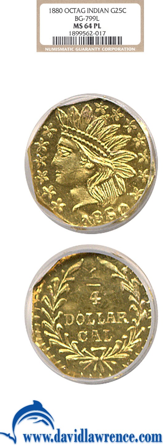 image for: 1880 25c BG-799 L NGC MS64  PL