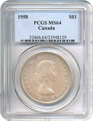 image for: Canada: 1958 $1 PCGS MS64