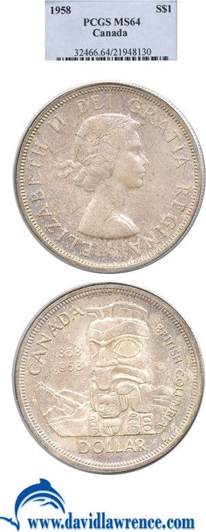 image for: Canada: 1958 $1 PCGS MS64