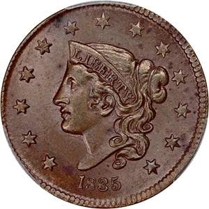 image for: 1835 1c PCGS MS63 BN (Head of 1836)