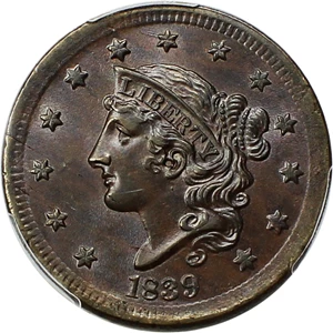 image for: 1839 1c PCGS/CAC MS64 BN (Silly Head)