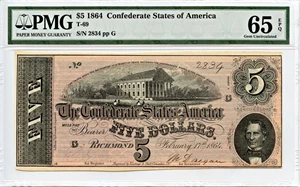 image for: T69 1864 CSA $5 PMG Gem Unc 65 EPQ