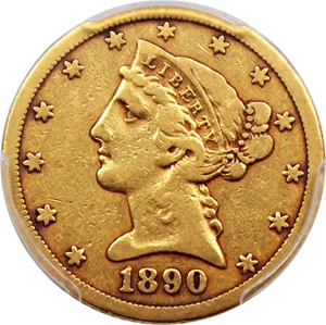 image for: 1890-CC $5 PCGS/CAC F15