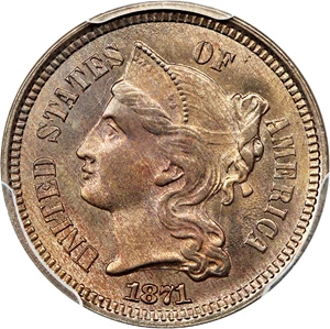 image for: 1871 3cN PCGS MS66