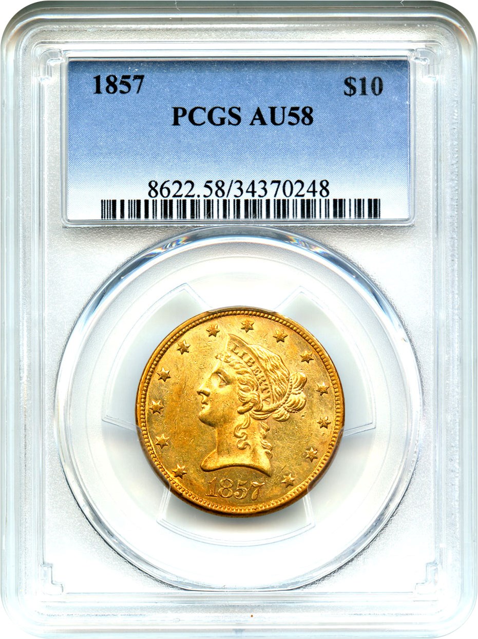 image for: 1857 $10 PCGS AU58