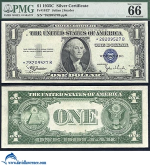 image for: Fr.1612* 1935-C $ 1 PMG Gem CU 66 *Star*