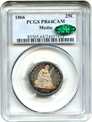 image for: 1866 25c PCGS/CAC Proof 64 CAM (Motto)