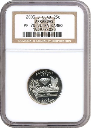 image for: 2003-S 25c Arkansas NGC Proof 70 UCameo