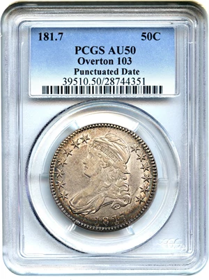 image for: 1817 50c PCGS AU50 (181.7, O-103, Punctuated Date)