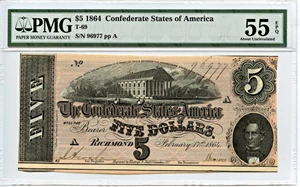 image for: T69 1864 CSA $5 PMG About Unc 55 EPQ