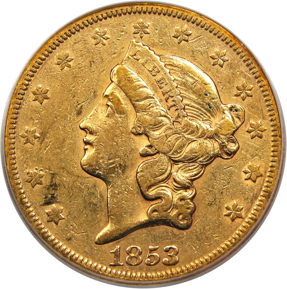 image for: 1853/2 $20 PCGS XF40