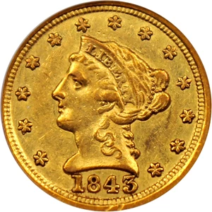 image for: 1843-C $2 1/2 PCGS AU50 (Large Date)