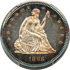 image for: 1866 25c PCGS/CAC Proof 64 CAM (Motto)