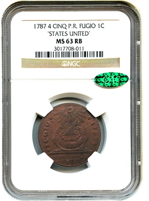 image for: 1787 Fugio NGC/CAC MS63 RB (Cinquefoils, STATES UNITED)