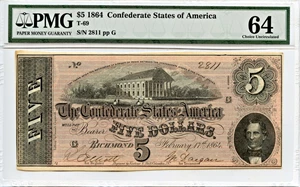 image for: T69 1864 CSA $5 PMG Choice Unc 64