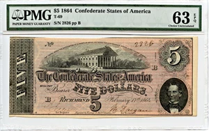 image for: T69 1864 CSA $5 PMG Choice Unc 63 EPQ