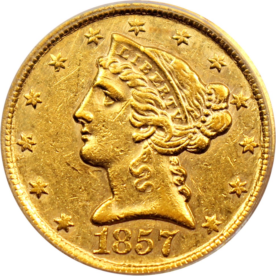 image for: 1857-C $5 PCGS AU53