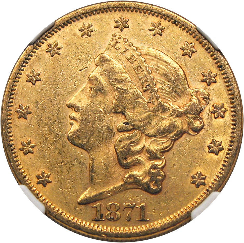 image for: 1871 $20 NGC AU55+