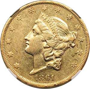 image for: 1861-S $20 NGC AU53