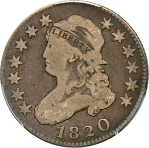 image for: 1820 25c PCGS/CAC VG-10 (Large 0)