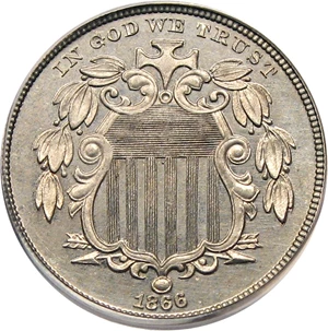 image for: 1866 5c PCGS Proof 62 (With Rays)