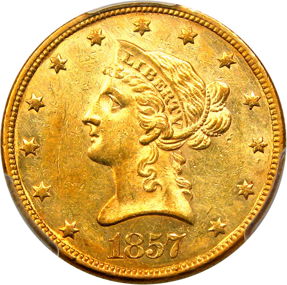 image for: 1857 $10 PCGS AU58