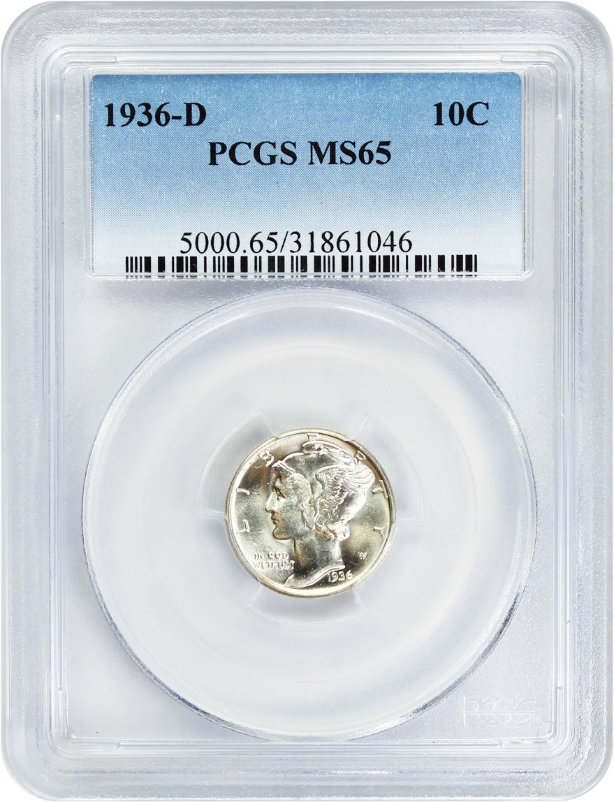image for: 1936-D 10c PCGS MS65