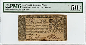 image for: FR. MD68 1774 10-Apr $4 Maryland Colonial Note PMG About Unc 50 NET (Stain)