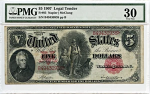 image for: FR. 85 1907 Woodchopper $5 PMG Very Fine 30 (Paper Pulls)
