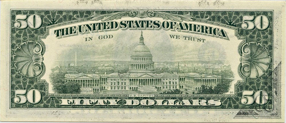 image for: FR. 2121E 1981A $50 Federal Reserve Note Richmond PMG Gem Unc 66 EPQ (Offset Printing Error of Front to Back)