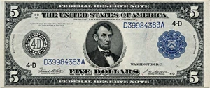 image for: FR. 859a 1914 Blue Seal $5 PMG Very Fine 35 EPQ