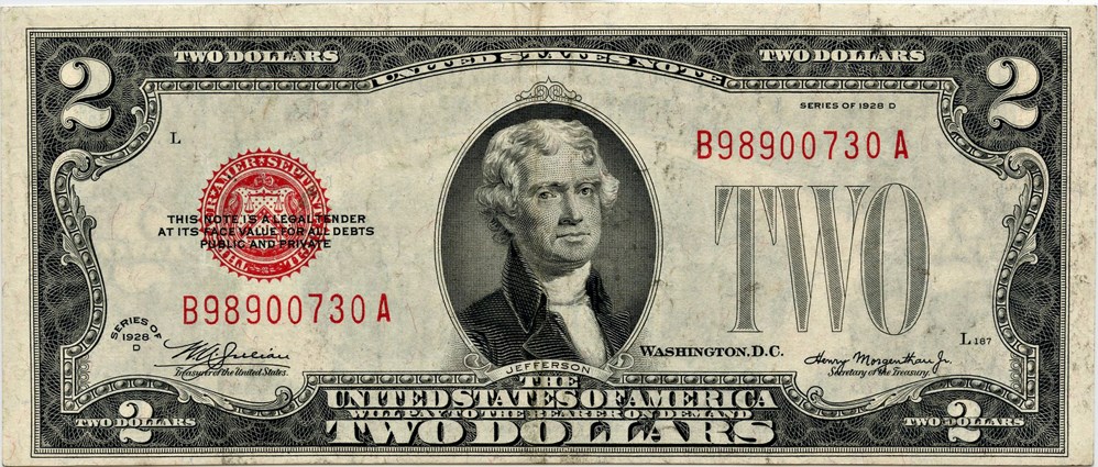 image for: FR. 1505 1928D $2 Legal Tender Note PMG About Unc 55