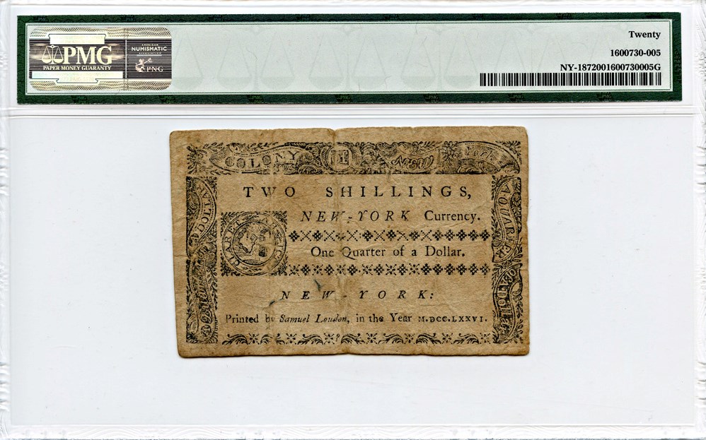 image for: FR. NY187 1776 5-Mar $1/4 New York Colonial Note PMG Very Fine 20