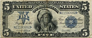 image for: FR. 280m 1899 Chief $5 PMG Very Fine 25 (John Burke Back Plate #1261)